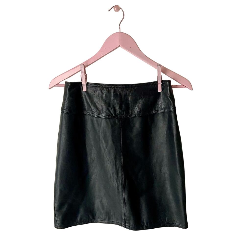 Vintage Winlit Black Genuine Leather Pencil Skirt